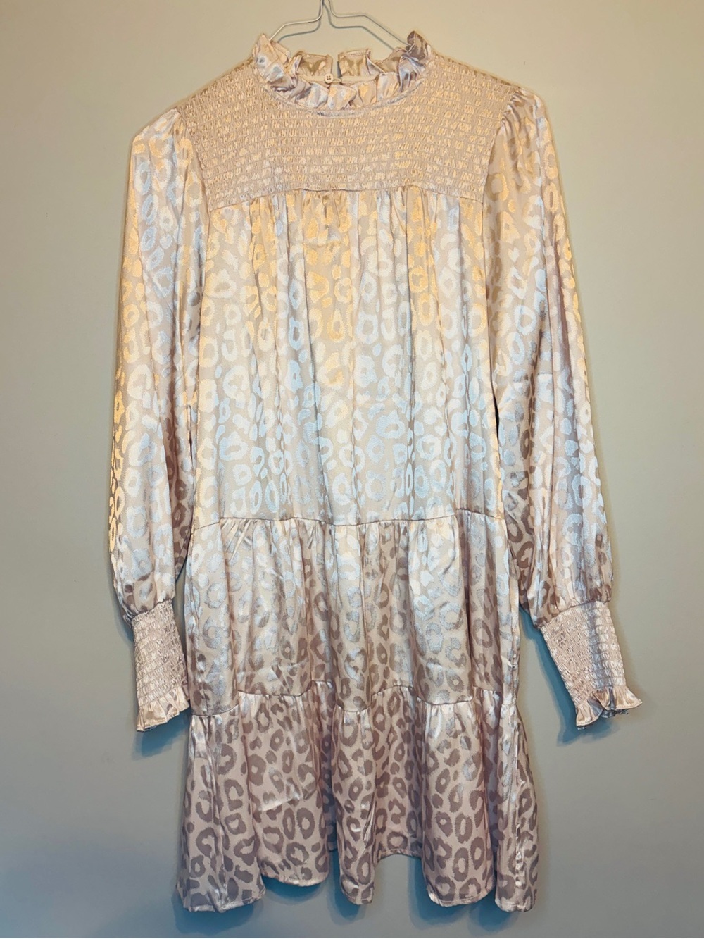 MELLODAY Blush Satin Leopard-Print Ruffled Mini Dress